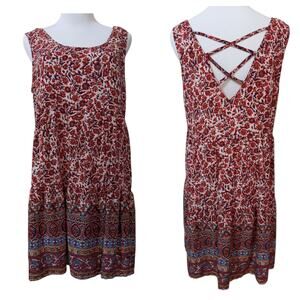 UMGEE Boho Sundress L Floral Southwest Criss Cross Vacation Travel Trip Cottage